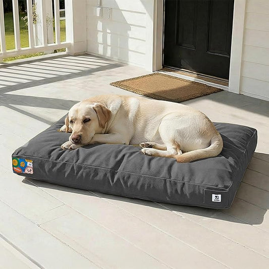 Sytopia 42 Inch Canvas Indestructible Outdoor Dog Bed for Extra Large Dogs, Chew Proof Dog Bed with Waterproof Washable Removable Cover, Indoor Patio Pet Pad for Crate, Dark Grey