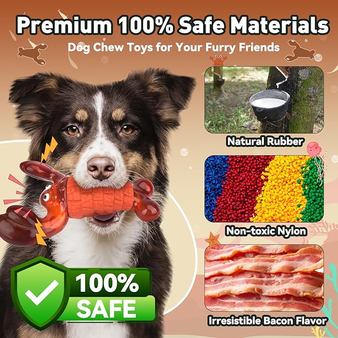 BIKIISEN Squeaky Dog Toys for Aggressive Chewers for Large Dogs, Interactive Chew Toys to Keep Them Busy, Indestructible Toys, Tough Toys for Medium Large Dogs (Red)
