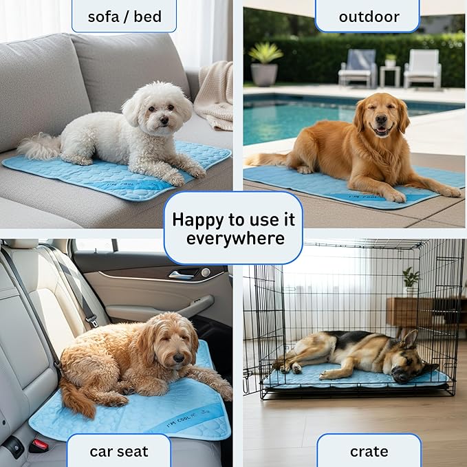 INSPECTOR TAIL Dog Cooling Mat - No Freeze Needed, Self-Cooling Pad for Large Dogs, Washable Portable for Crate Kennel Car Sofa Bed Floor, Indoor Outdoor Summer Use, 39"x27" with Carry Bag