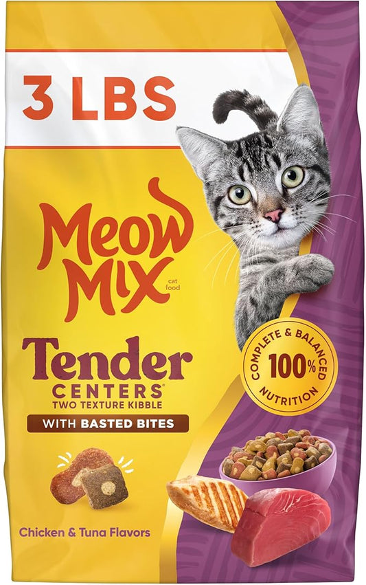 Meow Mix Tender Centers Basted Bites Chicken and Tuna Flavor, 3 Pound, Crunchy Outside Meaty Inside