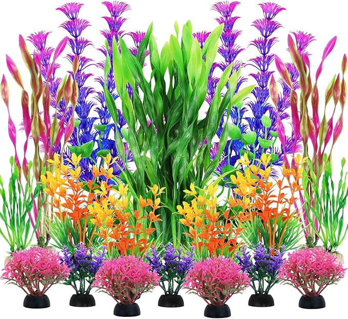 QUOZUO Fish Tank Decorations Plants, 20pcs Aquarium Decorations Plants Plastic, Fish Tank Accessories, Fish Cave and Hideout Ornaments, Aquarium Decor