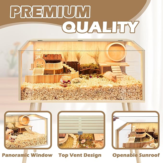 PROLEE Hamster Cage with Legs, Guinea Pig Cages Chew Proof, Hamster House, Hamster Cages and Habitats, Small Animal Cage, 48" L x 20" W x 47.5" H