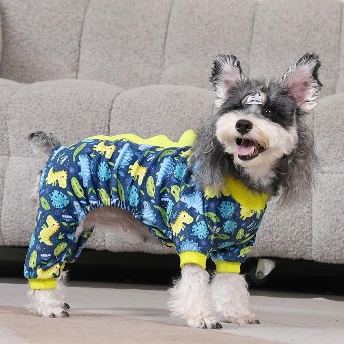 CuteBone Dinosaur Costume Dog Pajamas, Stretchy Spandex Crystal Velvet Sleepwear Coat for Small Dogs, Soft & Warm Pet Outfit Clothes for Cold Weather, Cozy Pullover Design COSP10L