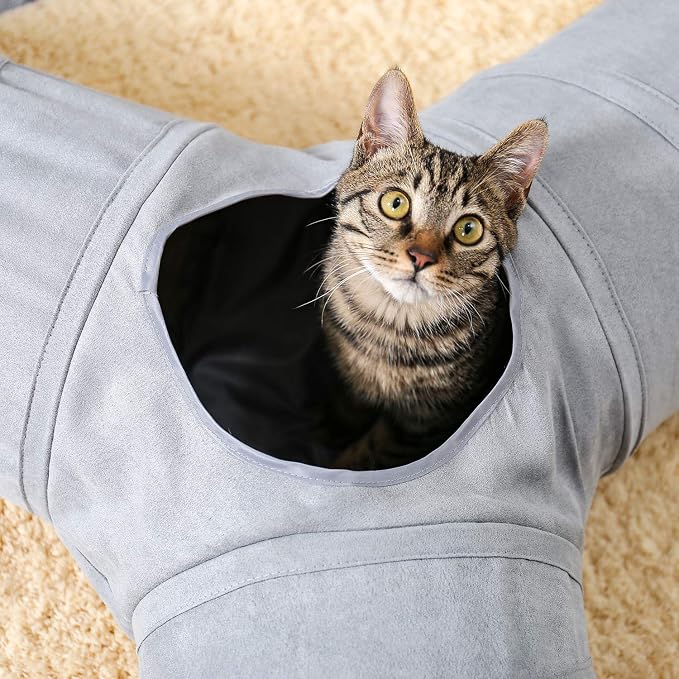 PAWZ Road Collapsible Cat Tunnel, 3 Way Cat Play Tube 10.5” in Diameter | Collapsible Cat Play Tunnel with Spacious Play Tubes, Multiple Peek Holes & Interactive Hanging Ball for Indoor Cats