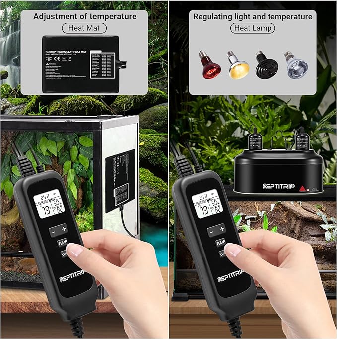 Reptile Thermostat with Timer Fuction & Temperature Probe, Dimmable Thermostat for Reptile Heat Lamp Heat Pad, PID Temperature Controller, Support ℉/℃, Memory Function (Model: PT02S)