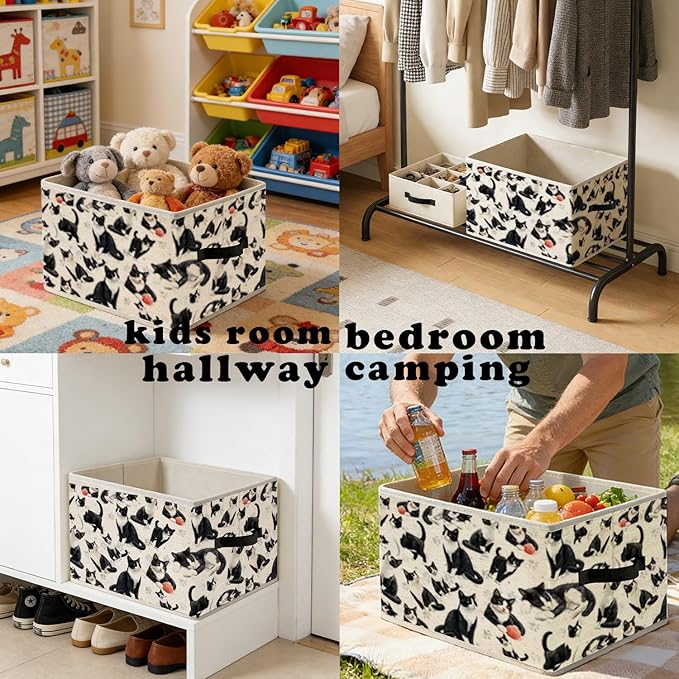 Funny Tuxedo Cat Storage Bins, Black and White Cat Foldable Closet Organizers Storage Basket Toybox for Clothes Bed Sheets Blankets Toys