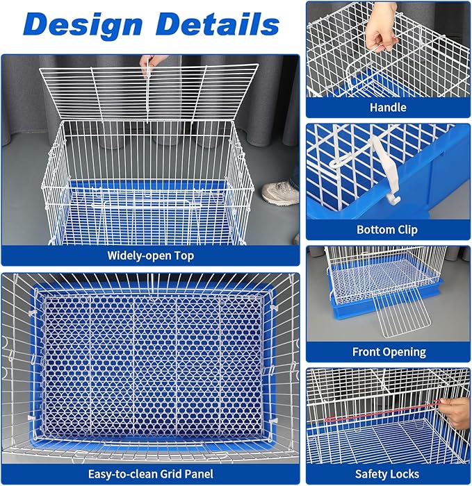 BWOGUE Small Rabbit Cage Indoor, Guinea Pig Cages with Water Bottle, Hangable Food Dish & Grid Mesh Floor, Bunny Enclosure for Hamster, Ferret, Rat, Chinchillas, Hedgehog and Small Animal