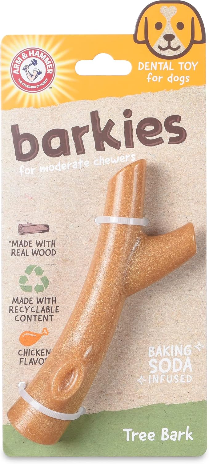 Arm & Hammer for Pets Barkies Tree Bark Compressed Wood Collection, 7 Inch Chicken Flavored Chew Toy for Dogs, Faux Stick, Splinter-Free, Safer Alternative to Chewing Sticks