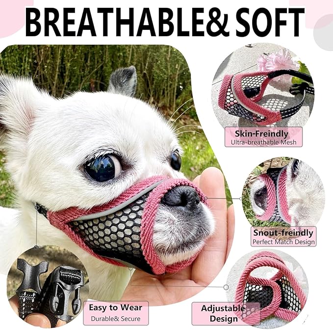 Dog Muzzle, Soft Mesh Muzzles for Small Medium Dogs for Barking Biting Grooming Vet Visits, Short Snout Puppy Mask Allows Drinking, Breathable Mouth Cover 10-20 lbs (Cherry-red, S)