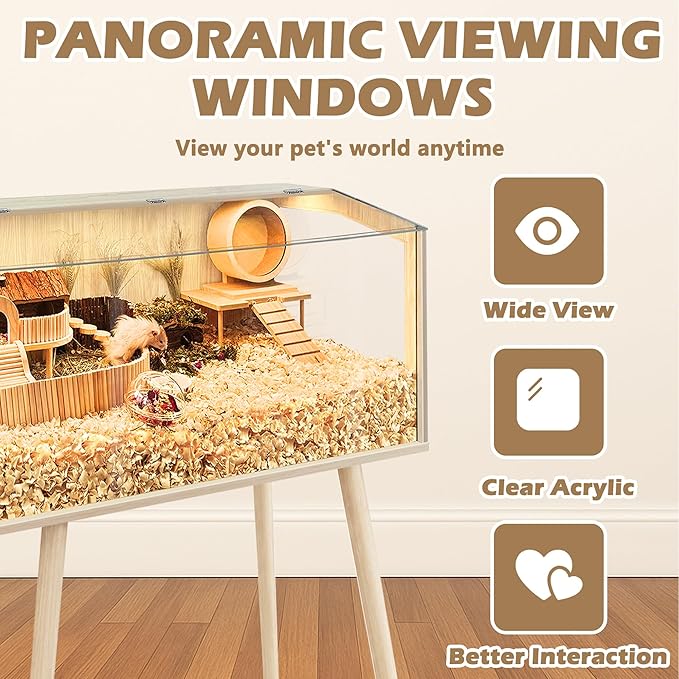 PROLEE Hamster Cage with Legs, Guinea Pig Cages Chew Proof, Hamster House, Hamster Cages and Habitats with Lockable Design, Small Animal Cage, 24" L x 16" W x 40" H