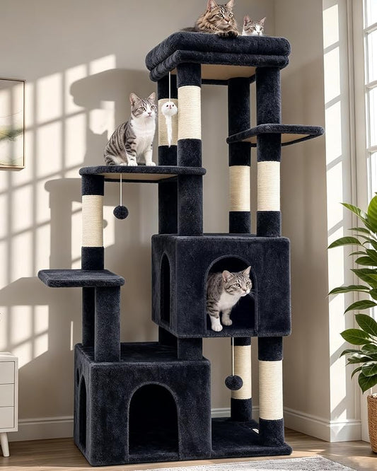 Globlazer Cat Tower for Indoor Cats, Heavy Duty Cat Trees for Large Adult Big Cats Maine Coon Cat Tree Tower with Scratching Post, Extra Large Top Perch, Cat Condos, F61, Dark Grey, 61inch