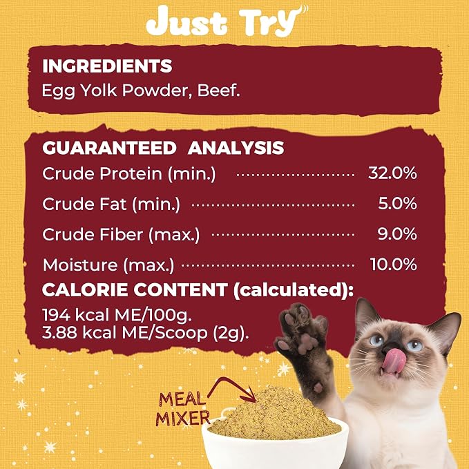 Just Try 4.23 OZ Beef & Egg Yolk Cat Food Toppers Sprinkles with Freeze Dried Egg Yolk, High Protein & Iron Support Cat Dog Treats