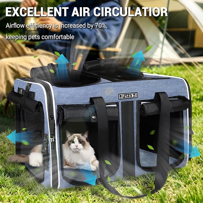 Petskd Extra Large Double Pet Carrier with Wheels for 2 Cats or a Medium Dog, 24" X 17" X 15" Soft-Sided Rolling Cat Carrier for Vet, Car Travel, and Home Use, Support up to 40 Lbs, Blue