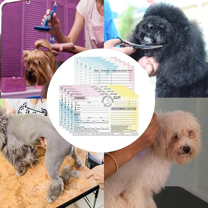 Cat Pet Dog Grooming Cards 8x5 inch Groomer Client Profile Service Record Clip Card Business Data Client Page Cards for Professional Pet Groomers, Kennel Care 50 Pack (Yellow)