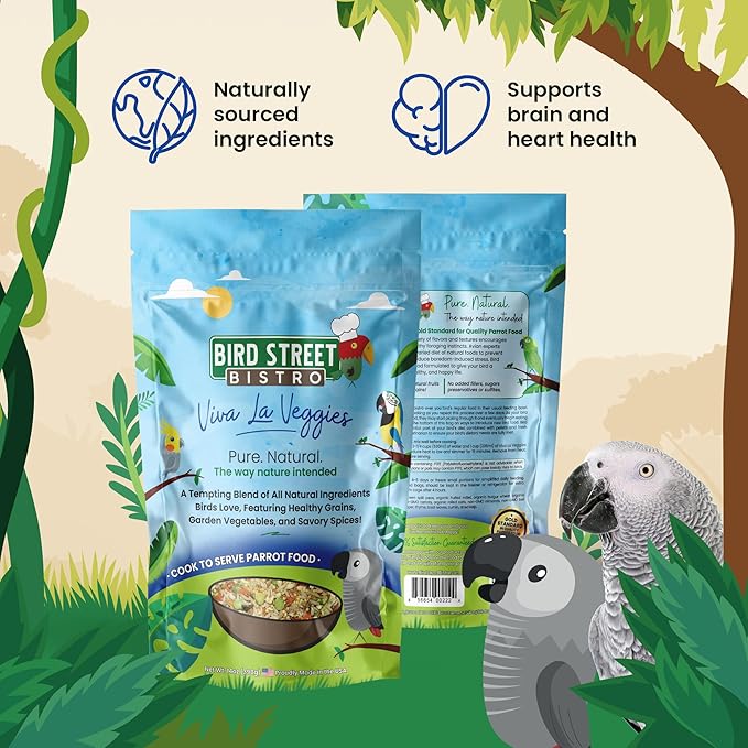 Bird Street Bistro Parrot Food - Parakeet & Cockatiel Food - Cooks in 3-15 min w/Natural Grains, Legumes, Non-GMO Fruits, Vegetables & Health-Oriented Spices