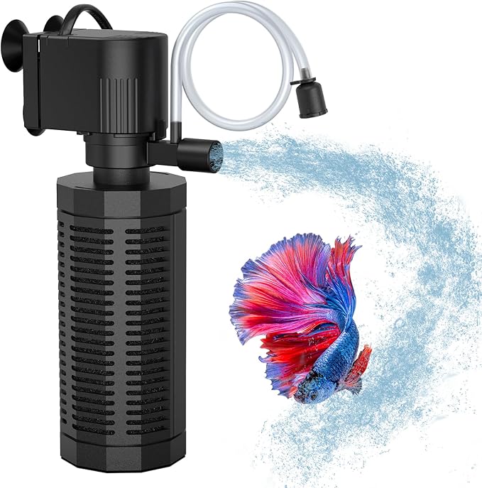 Aquarium Internal Filter for 20-50 Gallons, Ultra-Quiet Fish Tank Filter Biochemical Filtration 320GPH Powerful Pump Submersible Aquarium Filter Tank Clear Air Supply (13W)