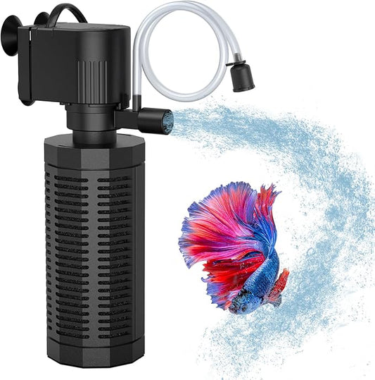 Aquarium Internal Filter for 20-50 Gallons, Ultra-Quiet Fish Tank Filter Biochemical Filtration 320GPH Powerful Pump Submersible Aquarium Filter Tank Clear Air Supply (13W)