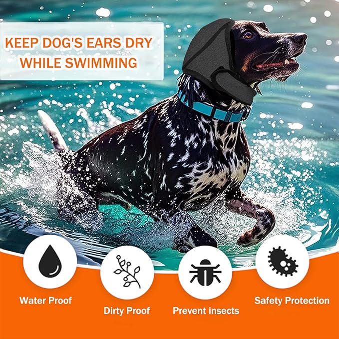 BAMY Swimming Waterproof Dog Ear Caps, Calming Large Dog Ears Cover, Pet Shower Muffs for Ear Protection for Bath for Grooming (Gray, L (Size L: Head Circumference 18"-24"))
