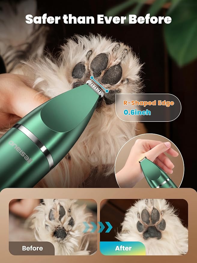 oneisall 4 in 1 Dog Grooming Kit with LCD Display, Dog Hair Trimmer for Paw Nail Grinder, Rechargeable Cordless Low Noise IPX7 Waterproof Pet Clippers Green