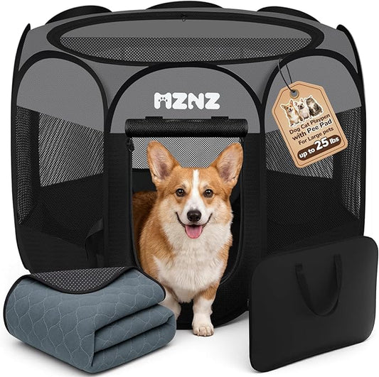 Dog Cat Playpen with Pee Pad, Portable Puppy Pet Crate Indoors for Small/Medium Dogs Cats Rabbits, Foldable Dog Cage Enclosure for Outdoor, Pop Up Dogs Tent Kennel with Carrying Case, Dark Grey