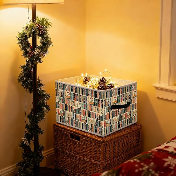Vintage Book Lovers Storage Bins, Retro Bookish Foldable Closet Organizers Storage Basket Toybox for Reading Corner Room Library Bedroom Bathroom Home Clothes Toys Books
