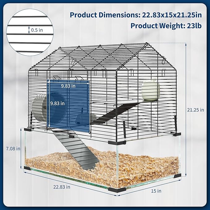 Hamster Cage Starter Kits, Guinea Pig Cage with 3-Layer Platform,Wheel,Water Bottle, Hideout,Bowl Accessories, Pet Rat Cage for Chinchillas, Hedgehog, Syrian, Gerbil-Chew Proof Metal