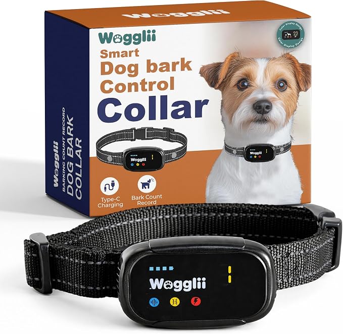 Smart AI Bark Collar for Small Medium Large Dogs, Automatic Anti Barking Device with 5 Sensitivity Levels, LCD Display, Vibration and Static Modes, Rechargeable IP67 Waterproof, Black