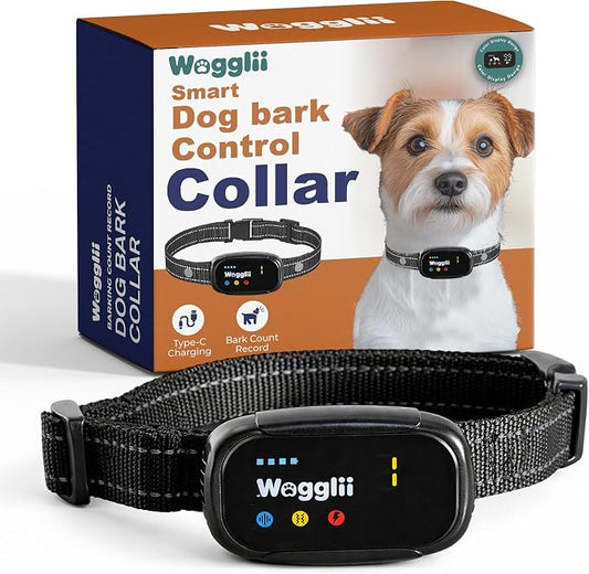 Smart AI Bark Collar for Small Medium Large Dogs, Automatic Anti Barking Device with 5 Sensitivity Levels, LCD Display, Vibration and Static Modes, Rechargeable IP67 Waterproof, Black