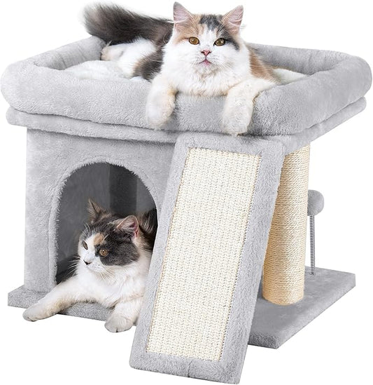 Aechonow Cat Tree Tower for Large Cat, Cat Bed House with Large Perch for Adult Cats, 20x16.5 Inch Big Platform for Indoor with Super Cozy Mat, Large Condo with Scratching Post, Light Gray