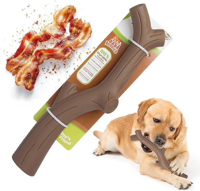 Brown Bacon Flavored Dog Toy - 100% Natural Rubber Squeaky Toy for Medium & Large Breeds - Ideal for Fetch & Tug of War & Dental Ridges for Chewing - Non-Toxic & Safety Tested