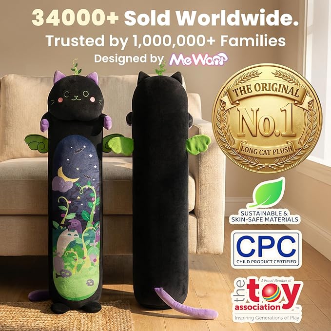 Mewaii Long Cat Plush 5 Sizes, 120% Extra Filling Giant Plushness Kids Body Pillow, Kawaii Cute Black Cat Stuffed Animals Plushies, Big Long Body Pillow Black Cat Plush Gift for Girls 36”