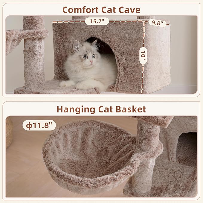 Gitelsnour Cat Tree for Indoor Cats, Cat Tower with Scratching Post for Small Cats and Kittens, Cat House with Removable Top Platform and Fluffy Balls, Hanging Cat Basket, Mushroom GCT006SMU