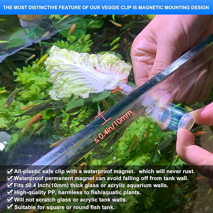 Magnetic Seaweed Fish Feeding Clip Saltwater Aquariums Magnet Veggie Feeder clamp Fish Accessories —Patented Product(4pcs Magnetic Veggie Clip)