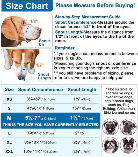 LUCKYPAW Dog Muzzle, Mesh Muzzle for Small Medium Large Dogs, Soft Dog Mouth Cover to Prevent Biting Chewing, Drinkable Breathable Adjustable Puppy Mouth Gaurd(M(Snout: 5¼"-7"), Black)