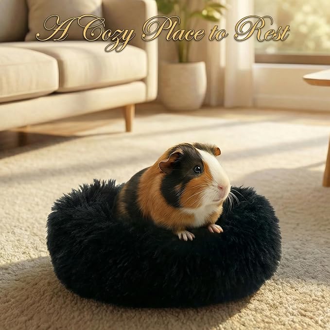 Guinea Pig Bed 11.8 Inch for Small Animal，Washable Small Animal Beds，Hideout Soft & Comfortable Donut Bed for Dwarf Rabbits/Hamster/Hedgehog/Ferrets,Black