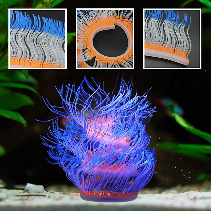 WishLotus Fish Tank Coral Ornaments, Artificial Soft Silicone Aquarium Coral Decorations Colorful Lifelike Glowing Fish Tank Decorations Accessories for Aquarium Landscaping (Orange)
