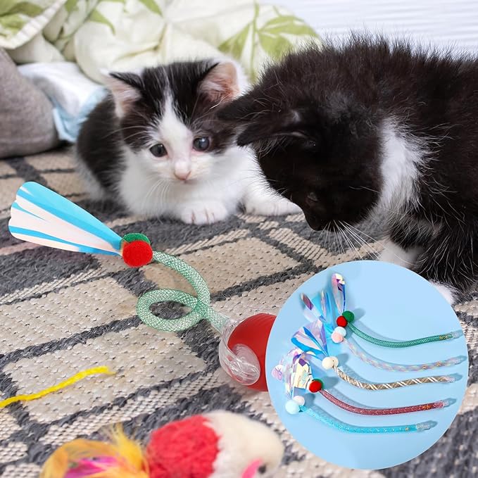 5pcs Interactive Cat Toys Ball Tail Accessories, 11.81 Inch Interactive Moving Dog Toys Replacement String, Rolling Pet Toy, Rope Parts for Bored Indoor Cats Pet Motion Activated