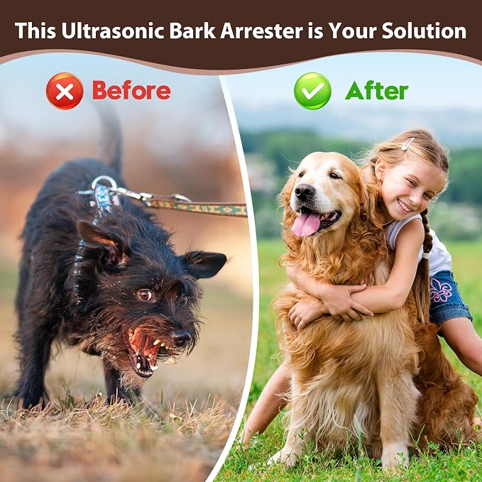 2-Pack Dog Bark Deterrent Devices, Anti Barking Device for Dogs, Battery Powered Bark Control Device for Indoor Outdoor Use, Humane Dog Training Tool to Stop Barking, Chewing & Bad Behavior(Brown)