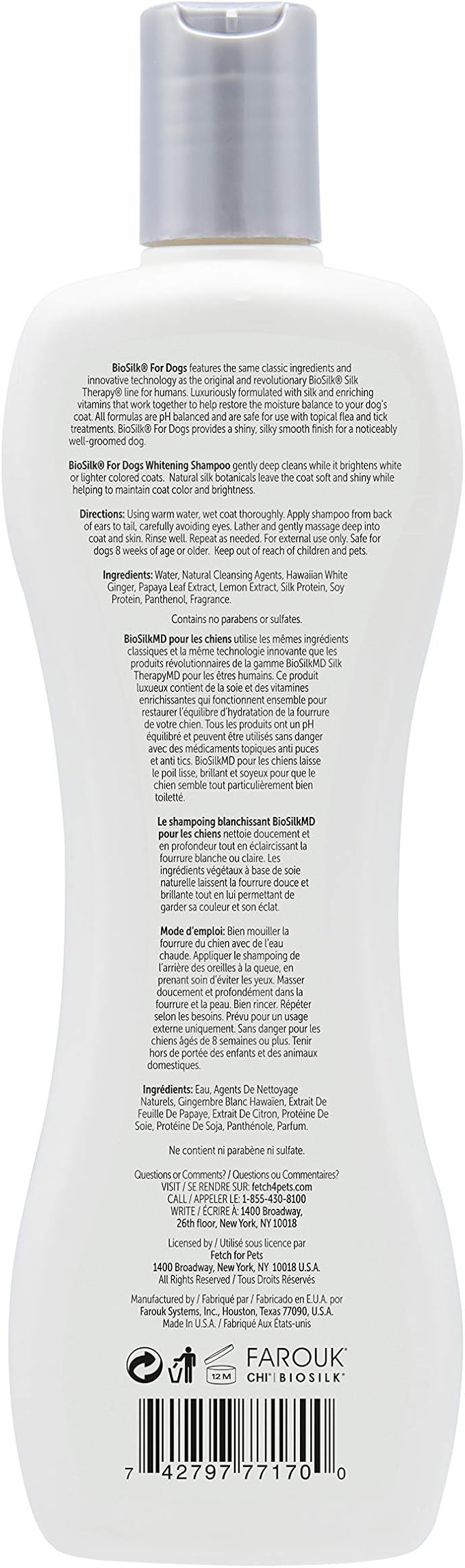 BioSilk Silk Therapy Whitening Dog Shampoo, Brightening Pet Shampoo with Silk Protein for White and Light Colored Coats, Enhances Shine and Softness, pH Balanced Dog Wash, 12 Fl Oz - 2 Pack