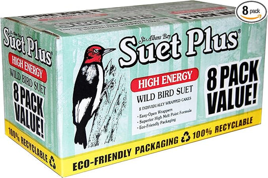ST. ALBANS BAY SUET PLUS Bird Suet Variety Packs | 11 oz. Bird Suet Cakes | (High Energy, 8 Pack)