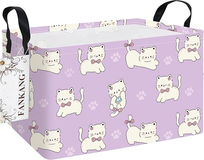 Storage Bins,Nursery Hamper Canvas Laundry Basket Foldable with Waterproof PE Coating Storage Baskets for Boys and Girls, Office, Bedroom, Clothes,Toys(Rec-Cat ）