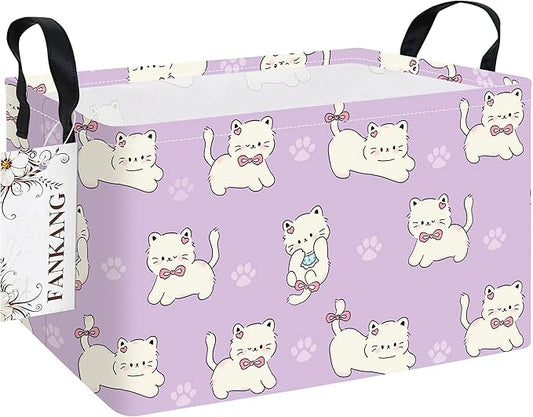 Storage Bins,Nursery Hamper Canvas Laundry Basket Foldable with Waterproof PE Coating Storage Baskets for Boys and Girls, Office, Bedroom, Clothes,Toys(Rec-Cat ）