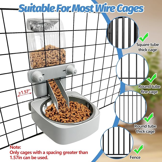 54 oz Rabbit Food Dispenser with Stainless Steel Food Bowl Hanging Gravity Bunny Feeder for Cage Automatic Small Animal Feeding Bowls for Ferret Guinea Pig Chinchilla Cat Puppy