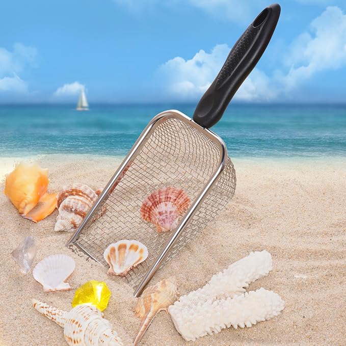 SUMERSHA Beach Mesh Shovel, Sand Sifter Shell Collecting Tools Sand Scooper for Picking Up Shells, Cat Litter Scoop, Silver