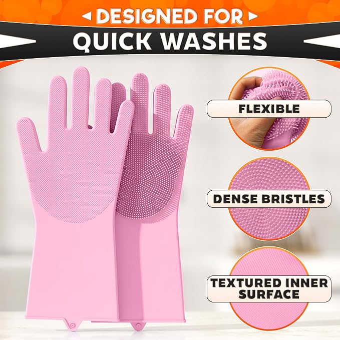 ALPENKOK Silicone Dishwashing Gloves with Scrubber – Non-Slip Silicone Gloves for Washing Dishes | Household Use