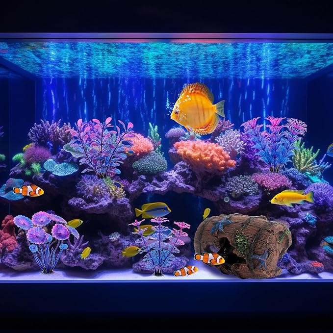 Faeshoo Fish Tank Decoration Betta Fish Tank Decorations Accessories for Aquarium Tank, Starfish Barrel x 1pc, Aquatic Plants x 4pcs
