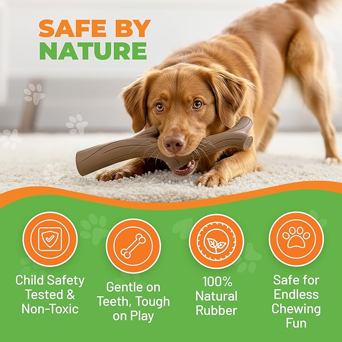 Brown Bacon Flavored Dog Toy - 100% Natural Rubber Squeaky Toy for Medium & Large Breeds - Ideal for Fetch & Tug of War & Dental Ridges for Chewing - Non-Toxic & Safety Tested