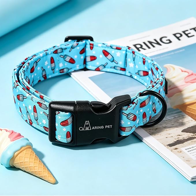 ARING PET Summer Dog Collar, Cute Blue Ice Pop Pet Collars with Quick Release Buckle for Puppy Small Medium Large Boy Girl Dogs-L
