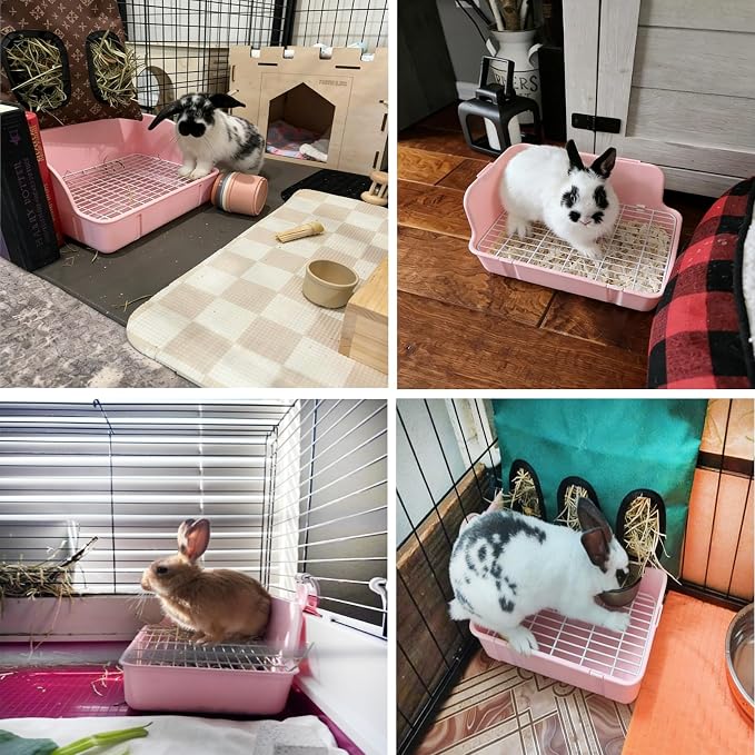 kathson Guinea Pig Litter Box,Bunny Potty Training,Plastic Square Small Animal Toilet,for Hamster Chinchilla Ferret Hedgehog Gerbil (Pink)