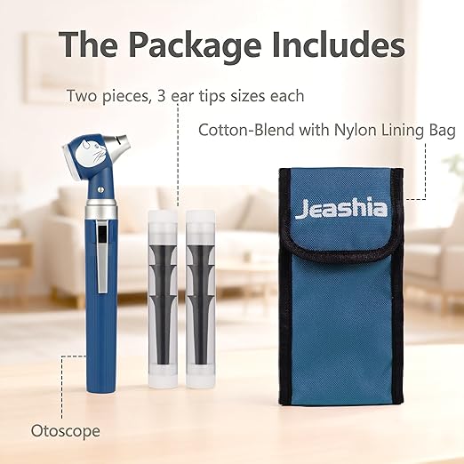 Veterinary LED Otoscope for Pets Cat-Design - Ear Infection Detector with Light, 6 Disposable Tips for Dogs & Cats, Portable Home Ear Checker (Blue)